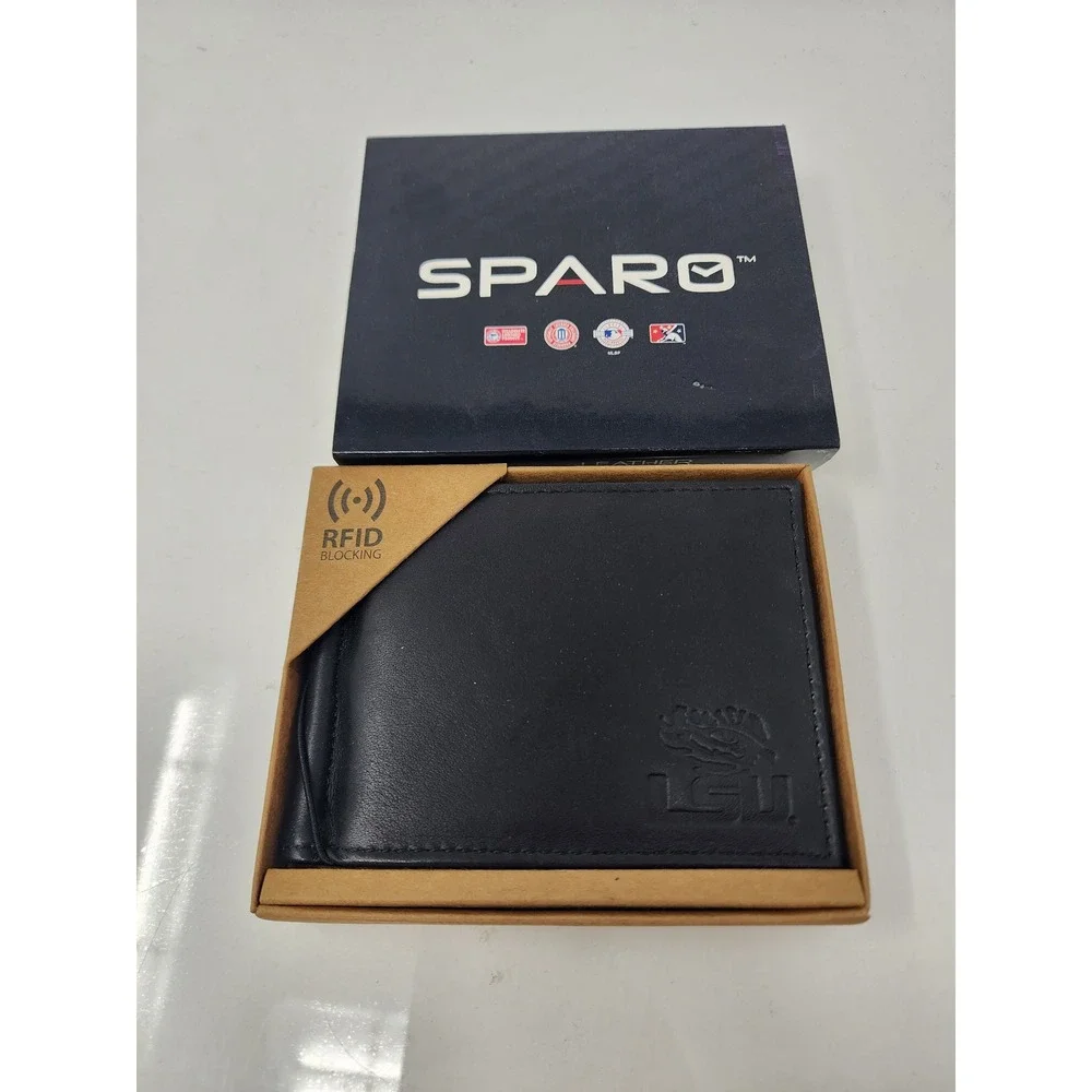 Sparo Mens LSU Tigers Bifold Wallet Black Leather RFID Blocking Casual Size OS